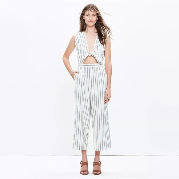 Madewell F0954 Tie Front Culottes Jumpsuit in Ikat Stripe women’s size 00 - Picture 1 of 7